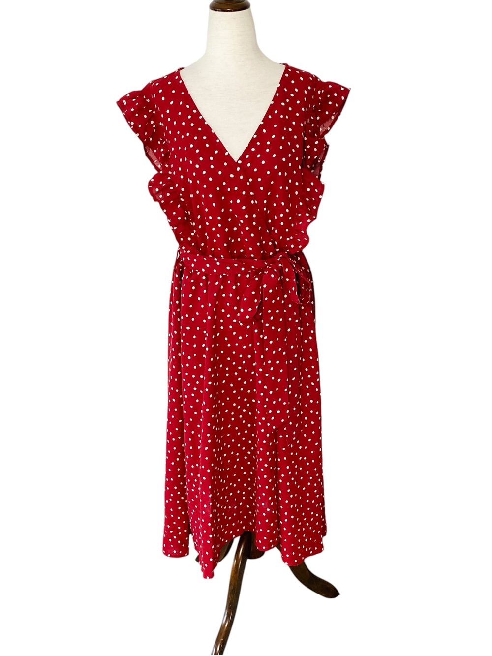BLOOMCHIC Polka Dot Ruffle Midi Dress - Picture 3 of 9